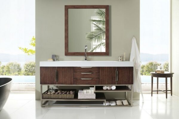 James Martin 388-V72S-CFO-BN-GW Columbia 72 Inch Single Vanity in Coffee Oak with Glossy White Solid Surface Top