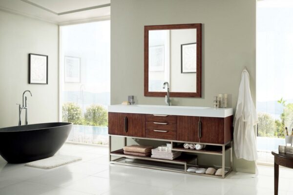 James Martin 388-V72S-CFO-BN-GW Columbia 72 Inch Single Vanity in Coffee Oak with Glossy White Solid Surface Top