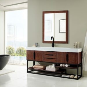 James Martin 388-V72S-CFO-MB-GW Columbia 72 1/2 Inch Single Vanity Cabinet with Glossy White Composite Top - Coffee Oak