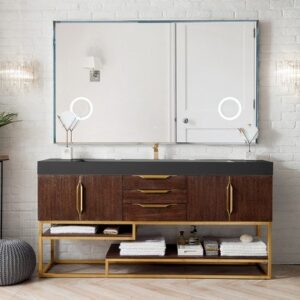 James Martin 388-V72S-CFO-RG-GW Columbia 72 Inch Single Vanity in Coffee Oak, Radiant Gold with Glossy White Solid Surface Top