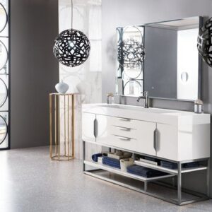 James Martin 388-V72S-GW-BN-GW Columbia 72 Inch Single Vanity in Glossy White with Glossy White Solid Surface Top