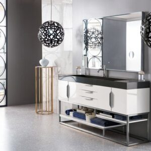 James Martin 388-V72S-GW-BN-GW Columbia 72 Inch Single Vanity in Glossy White with Glossy White Solid Surface Top