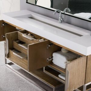 James Martin 388-V72S-LTO-BN-GW Columbia 72 Inch Single Vanity in Latte Oak with Glossy White Solid Surface Top