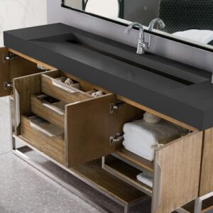 James Martin 388-V72S-LTO-BN-DGG Columbia 72 Inch Single Vanity in Latte Oak with Glossy Dark Gray Solid Surface Top