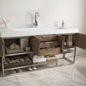 James Martin 388-V72S-LTO-BN-GW Columbia 72 Inch Single Vanity in Latte Oak with Glossy White Solid Surface Top