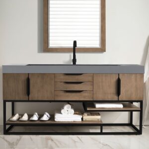 James Martin 388-V72S-LTO-MB-DGG Columbia 72 1/2 Inch Single Vanity Cabinet with Dusk Grey Glossy Composite Top - Latte Oak