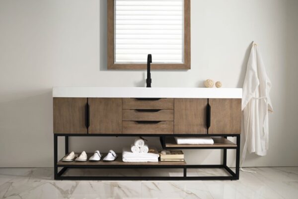 James Martin 388-V72S-LTO-MB-GW Columbia 72 1/2 Inch Single Vanity Cabinet with Glossy White Composite Top - Latte Oak