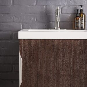 James Martin 388V24CFOBNKWG Columbia 23 5/8 Inch Single Vanity Cabinet with White Glossy Composite Countertop - Coffee Oak