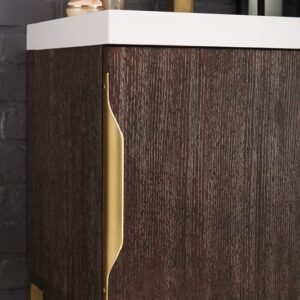 James Martin 388V24CFORGDWG Columbia 23 5/8 Inch Single Vanity Cabinet with White Glossy Composite Countertop - Coffee Oak