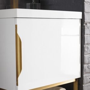 James Martin 388V24GWRGDWG Columbia 23 5/8 Inch Single Vanity Cabinet with White Glossy Composite Countertop - Glossy White