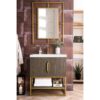 James Martin 388V31.5AGRRGDWG Columbia 31.5 Inch Single Vanity Cabinet in Ash Gray and Radiant Gold with White Glossy Composite Countertop