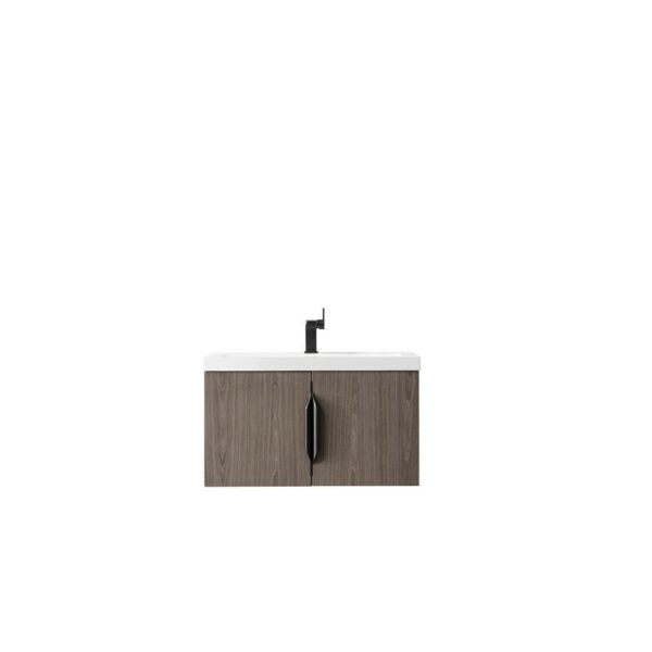 James Martin 388V31.5AGRWG Columbia 31.5 Inch Single Vanity Cabinet in Ash Gray with White Glossy Composite Countertop