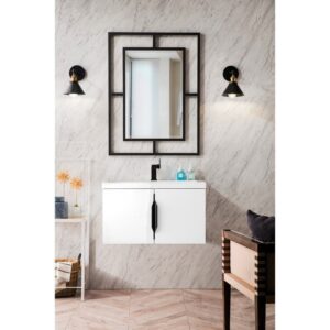 James Martin 388V31.5GWWG Columbia 31.5 Inch Single Vanity Cabinet in Glossy White with White Glossy Composite Countertop