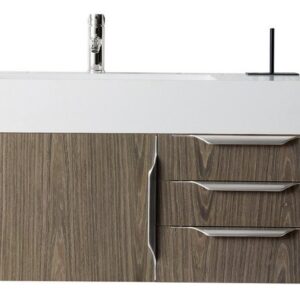 James Martin 389-V36-AGR-A-GW Mercer Island 36 Inch Single Vanity in Ash Gray with Glossy White Solid Surface Top