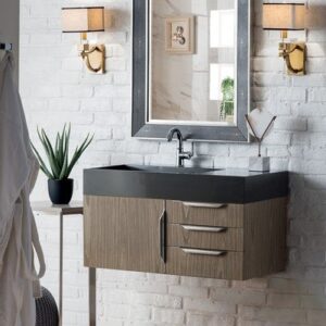 James Martin 389-V36-AGR-A-GW Mercer Island 36 Inch Single Vanity in Ash Gray with Glossy White Solid Surface Top