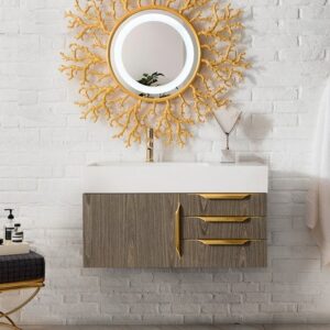 James Martin 389-V36-AGR-G Mercer Island 36 Inch Single Vanity in Ash Gray, Radiant Gold