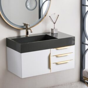 James Martin 389-V36-GW-G Mercer Island 36 Inch Single Vanity in Glossy White, Radiant Gold