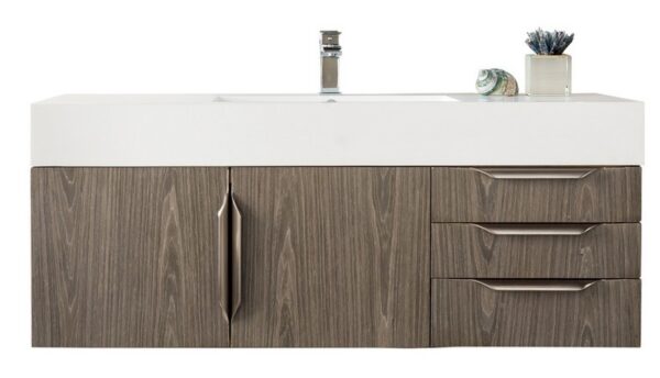 James Martin 389-V48-AGR-A-GW Mercer Island 48 Inch Single Vanity in Ash Gray with Glossy White Solid Surface Top