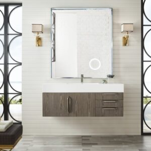 James Martin 389-V48-AGR-A-GW Mercer Island 48 Inch Single Vanity in Ash Gray with Glossy White Solid Surface Top