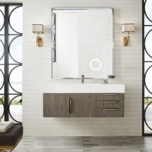 James Martin 389-V48-AGR-A-DGG Mercer Island 48 Inch Single Vanity in Ash Gray with Glossy Dark Gray Solid Surface Top