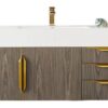 James Martin 389-V48-AGR-G-GW Mercer Island 48 Inch Single Vanity in Ash Gray, Radiant Gold with Glossy White Solid Surface Top