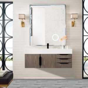 James Martin 389-V48-AGR-MB-GW Mercer Island 48 Inch Single Vanity Cabinet with Glossy White Composite Top - Ash Gray