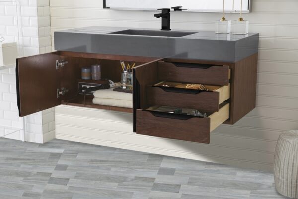 James Martin 389-V48-CFO-MB-DGG Mercer Island 48 Inch Single Vanity Cabinet with Dusk Grey Glossy Composite Top - Coffee Oak