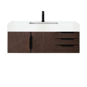 James Martin 389-V48-CFO-MB-GW Mercer Island 48 Inch Single Vanity Cabinet with Glossy White Composite Top - Coffee Oak