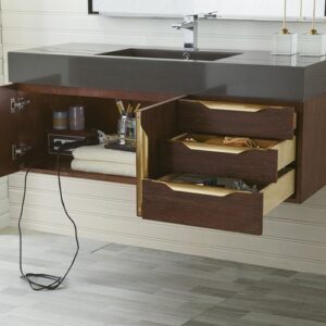 James Martin 389-V48-CFO-G-DGG Mercer Island 48 Inch Single Vanity in Coffee Oak, Radiant Gold with Glossy Dark Gray Solid Surface Top