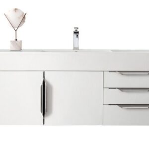 James Martin 389-V48-GW-A-GW Mercer Island 48 Inch Single Vanity in Glossy White with Glossy White Solid Surface Top