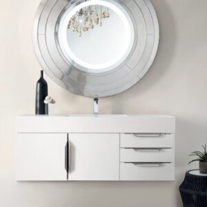 James Martin 389-V48-GW-A-GW Mercer Island 48 Inch Single Vanity in Glossy White with Glossy White Solid Surface Top