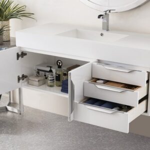 James Martin 389-V48-GW-A-GW Mercer Island 48 Inch Single Vanity in Glossy White with Glossy White Solid Surface Top