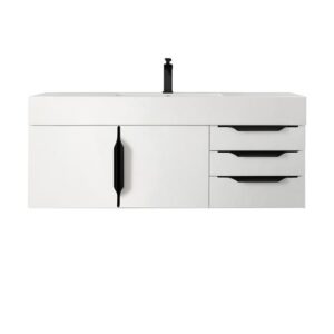 James Martin 389-V48-GW-MB-GW Mercer Island 48 Inch Single Vanity Cabinet with Glossy White Composite Top - Glossy White