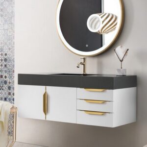 James Martin 389-V48-GW-G Mercer Island 48 Inch Single Vanity in Glossy White, Radiant Gold