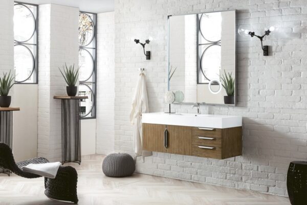 James Martin 389-V48-LTO-A-GW Mercer Island 48 Inch Single Vanity in Latte Oak with Glossy White Solid Surface Top