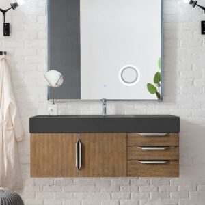 James Martin 389-V48-LTO-A-DGG Mercer Island 48 Inch Single Vanity in Latte Oak with Glossy Dark Gray Solid Surface Top