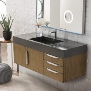 James Martin 389-V48-LTO-A-GW Mercer Island 48 Inch Single Vanity in Latte Oak with Glossy White Solid Surface Top