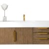 James Martin 389-V48-LTO-G-GW Mercer Island 48 Inch Single Vanity in Latte Oak, Radiant Gold with Glossy White Solid Surface Top