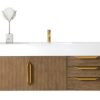 James Martin 389-V48-LTO-G-DGG Mercer Island 48 Inch Single Vanity in Latte Oak, Radiant Gold with Glossy Dark Gray Solid Surface Top