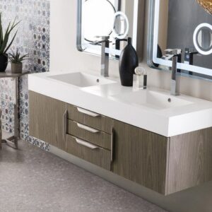 James Martin 389-V59D-AGR-A-DGG Mercer Island 59 Inch Double Vanity in Ash Gray with Glossy Dark Gray Solid Surface Top