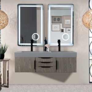 James Martin 389-V59D-AGR-MB-DGG Mercer Island 59 Inch Double Vanity Cabinet with Dusk Grey Glossy Composite Top - Ash Gray