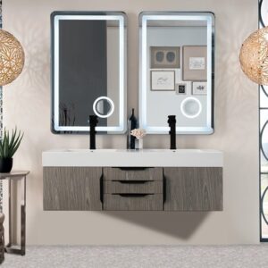 James Martin 389-V59D-AGR-MB-GW Mercer Island 59 Inch Double Vanity Cabinet with Glossy White Composite Top - Ash Gray