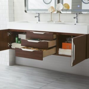 James Martin 389-V59D-CFO-A-GW Mercer Island 59 Inch Double Vanity in Coffee Oak with Glossy White Solid Surface Top