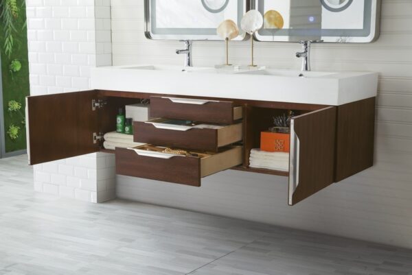 James Martin 389-V59D-CFO-A-GW Mercer Island 59 Inch Double Vanity in Coffee Oak with Glossy White Solid Surface Top