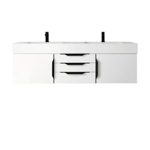 James Martin 389-V59D-GW-MB-GW Mercer Island 59 Inch Double Vanity Cabinet with Glossy White Composite Top - Glossy White