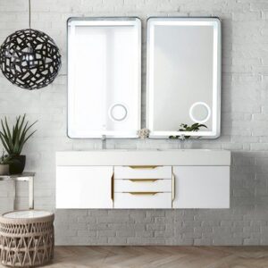 James Martin 389-V59D-GW-G Mercer Island 59 Inch Double Vanity in Glossy White, Radiant Gold