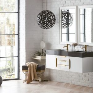 James Martin 389-V59D-GW-G Mercer Island 59 Inch Double Vanity in Glossy White, Radiant Gold