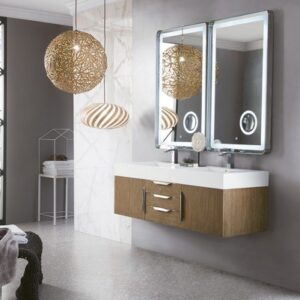 James Martin 389-V59D-LTO-A-DGG Mercer Island 59 Inch Double Vanity in Latte Oak with Glossy Dark Gray Solid Surface Top