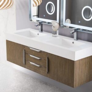 James Martin 389-V59D-LTO-A-DGG Mercer Island 59 Inch Double Vanity in Latte Oak with Glossy Dark Gray Solid Surface Top