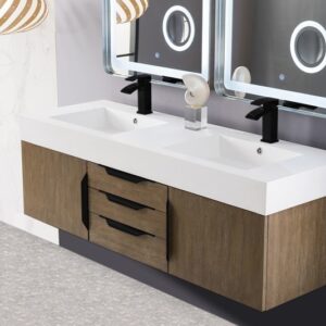 James Martin 389-V59D-LTO-MB-GW Mercer Island 59 Inch Double Vanity Cabinet with Glossy White Composite Top - Latte Oak